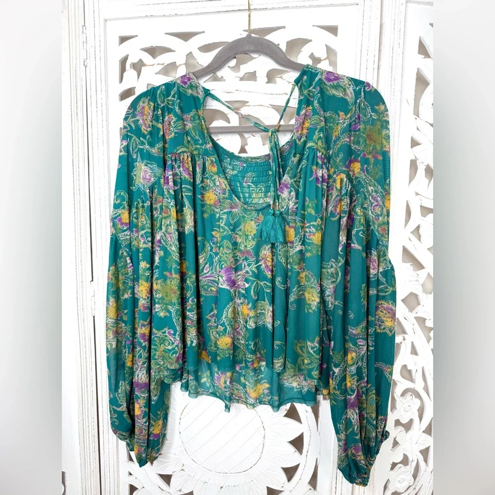 Free People Up For Anything Green Floral Blouse - Picture 4 of 7